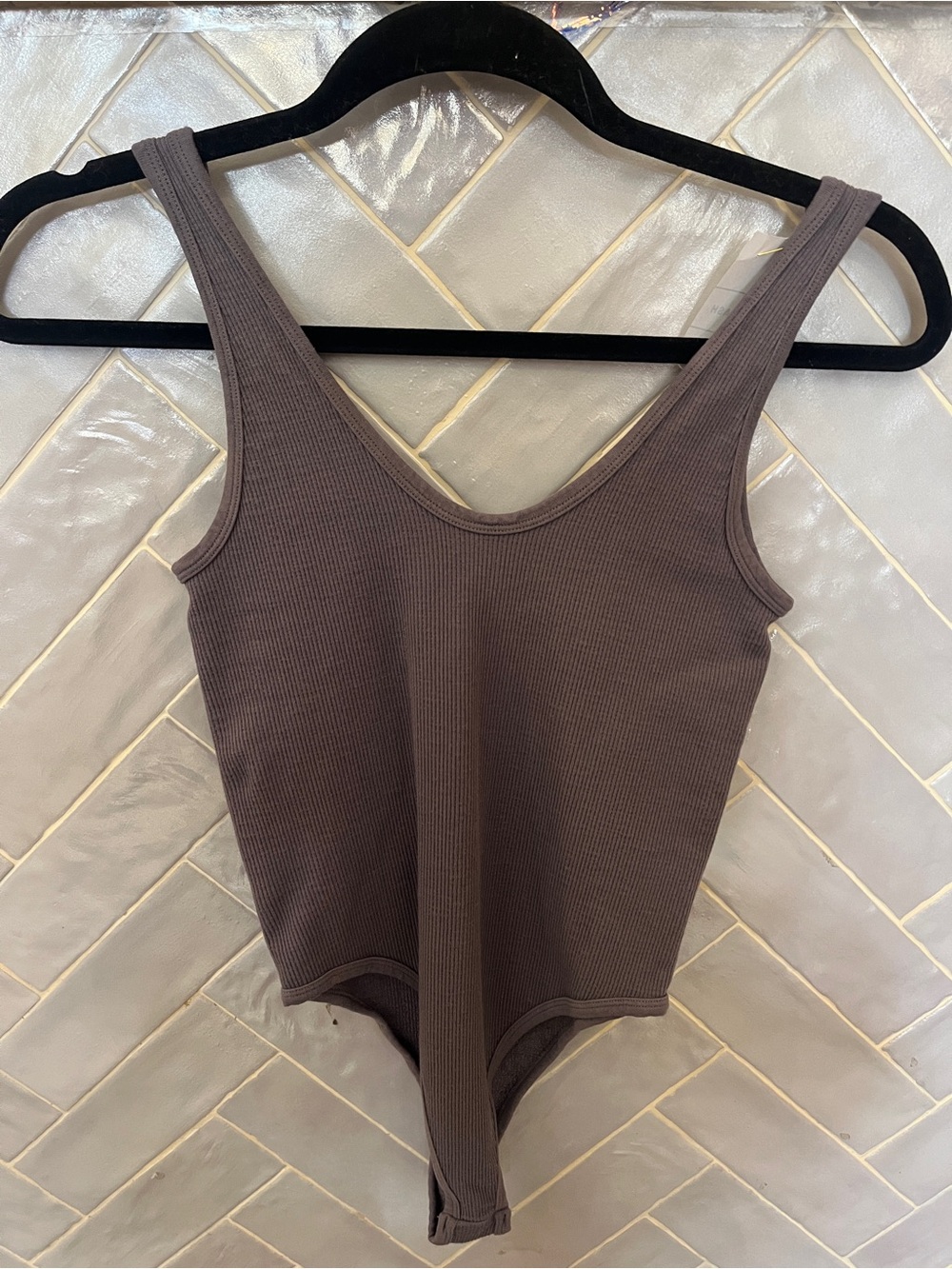 By Together Ribbed Scoop-Neck Bodysuit in Brown